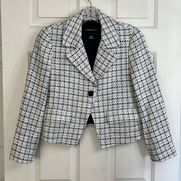 💟 CLUB MONACO Textured Cutaway Crop Single-breasted Blazer Size XS Multi - Picture 5 of 16